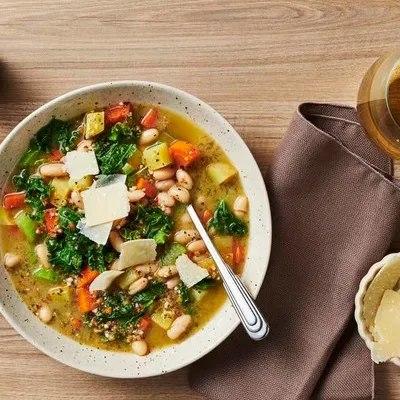 Parmesan Pesto White Bean & Kale Soup